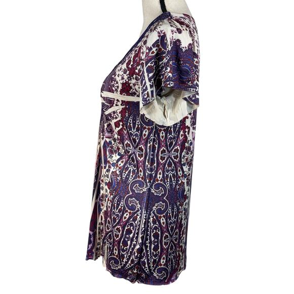 One World Medium Tunic Top Floral Sublimation Stretch Crochet V-Neck Pullover - Picture 5 of 8